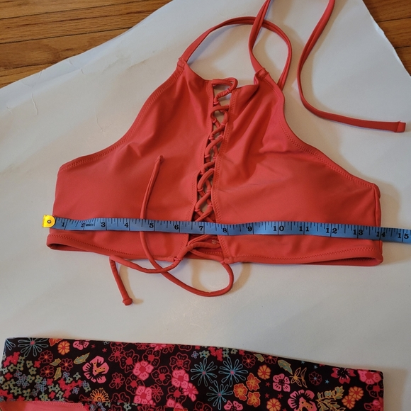 Aerie halter top style two Piece Orange and blue floral Swimsuit Sz Medium - Picture 9 of 14